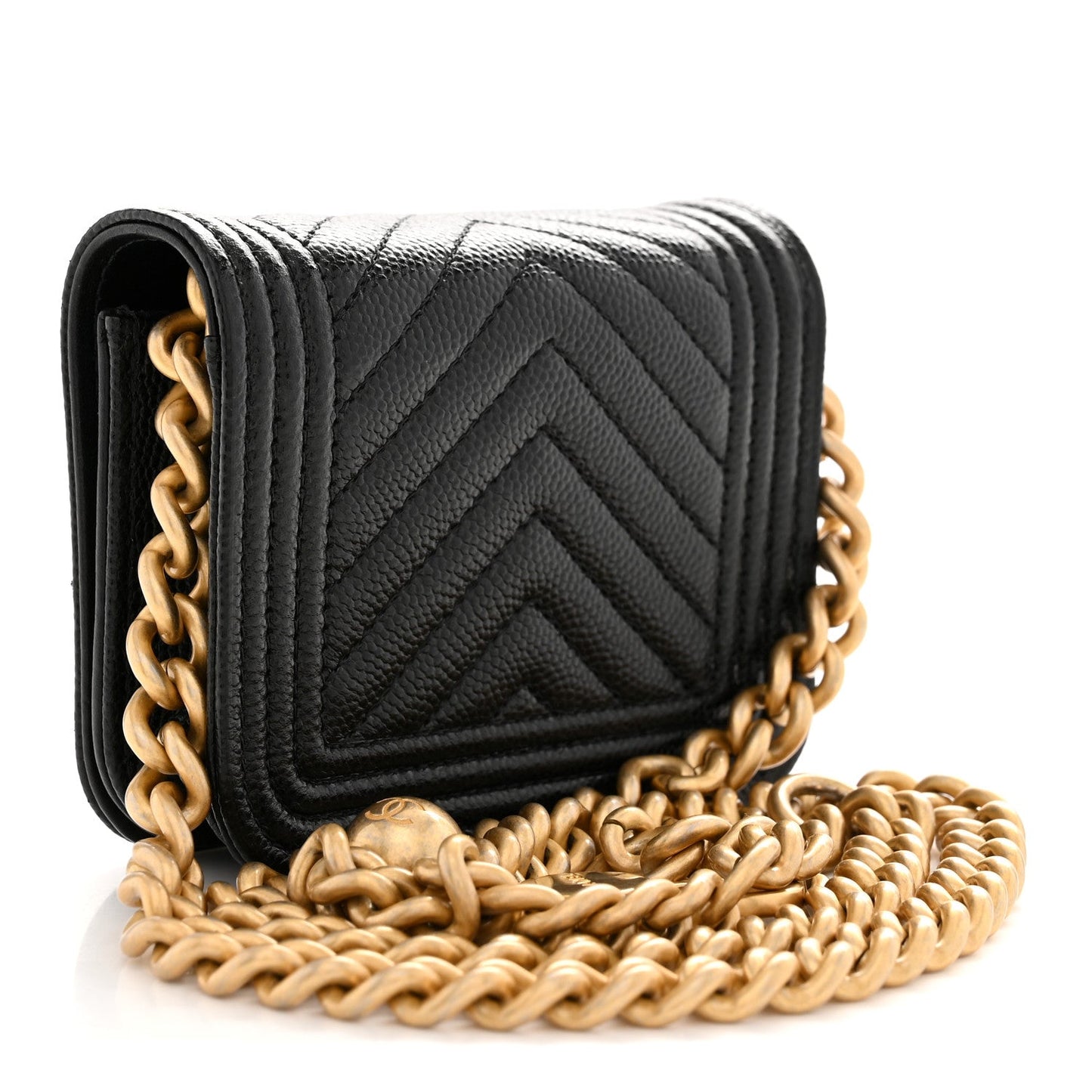 Caviar Chevron Quilted Boy Flap Waist Belt Bag Black