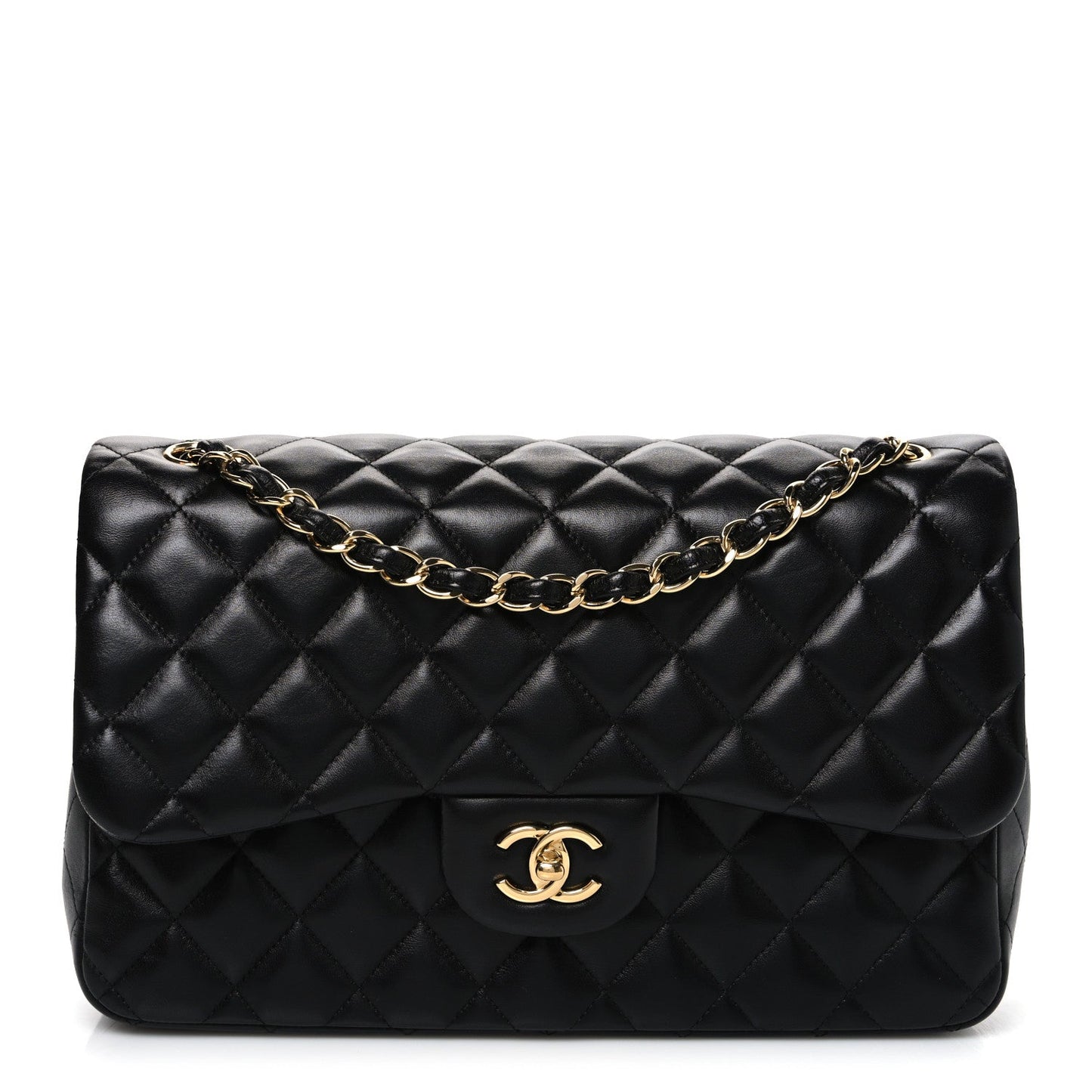 Lambskin Quilted Jumbo Double Flap Black