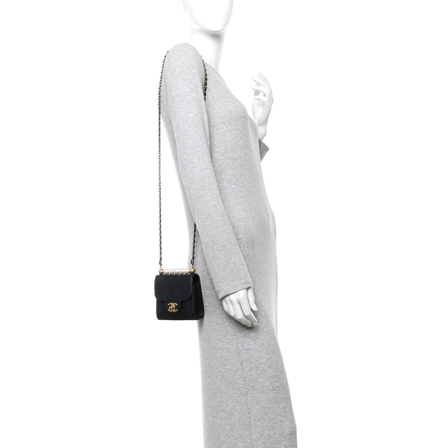 Lambskin Quilted Chic Pearls Flap Black