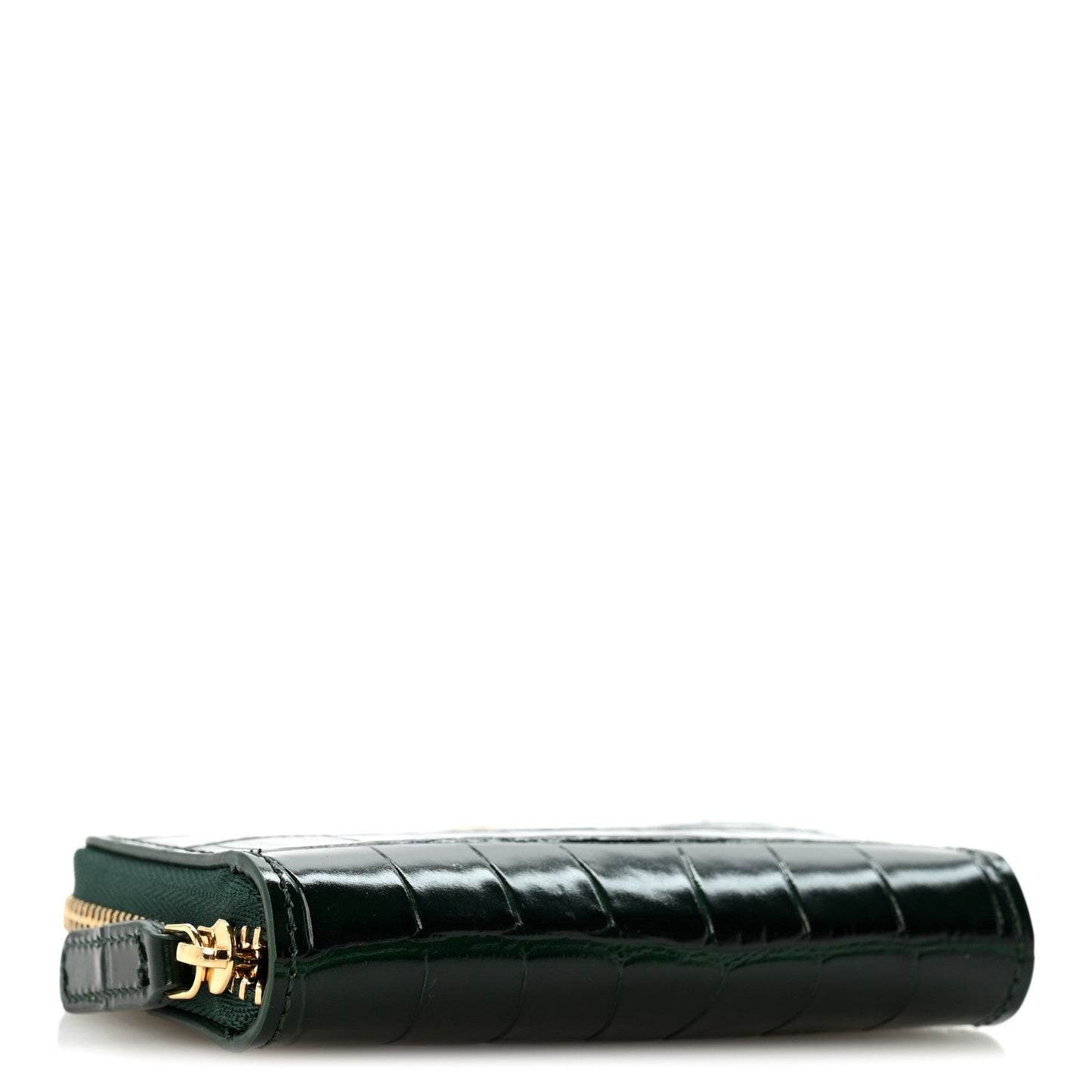Calfskin Crocodile Embossed Crococo Zip Coin Purse Emerald