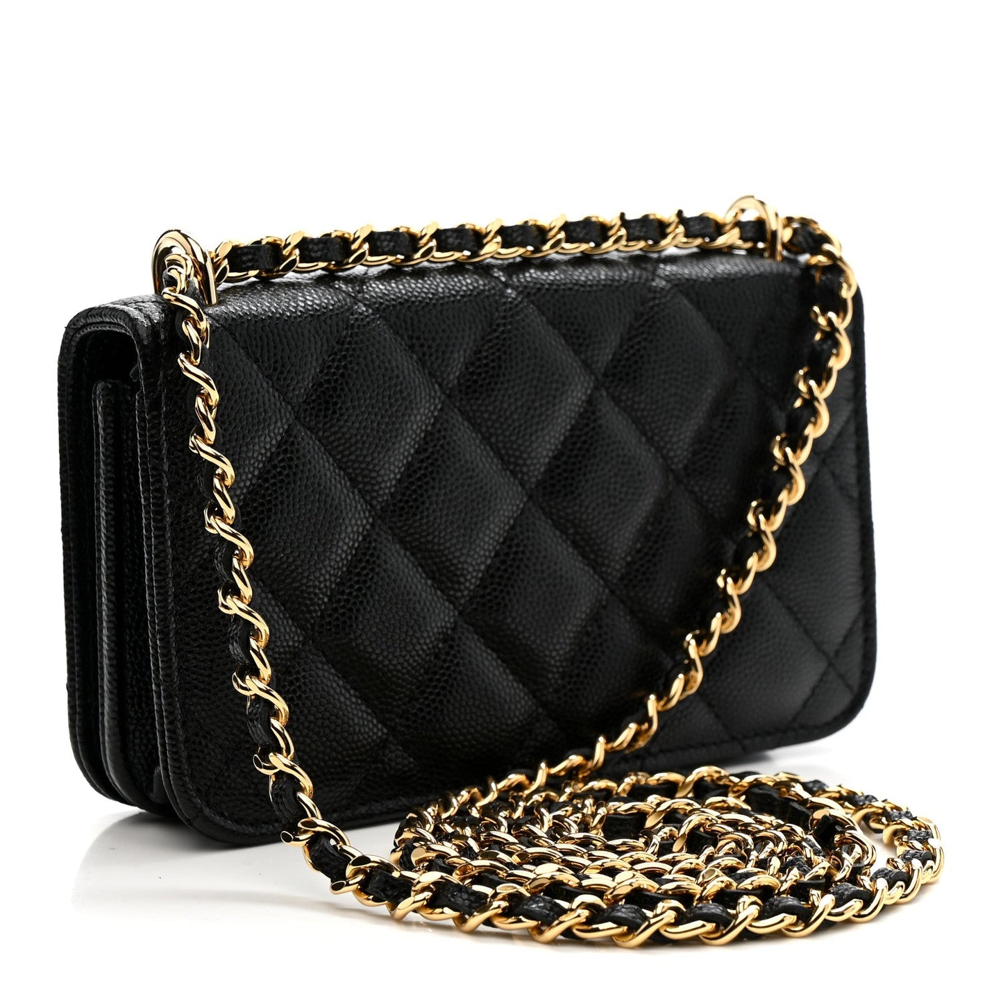 Caviar Quilted Pocket Twins Clutch With Chain Black
