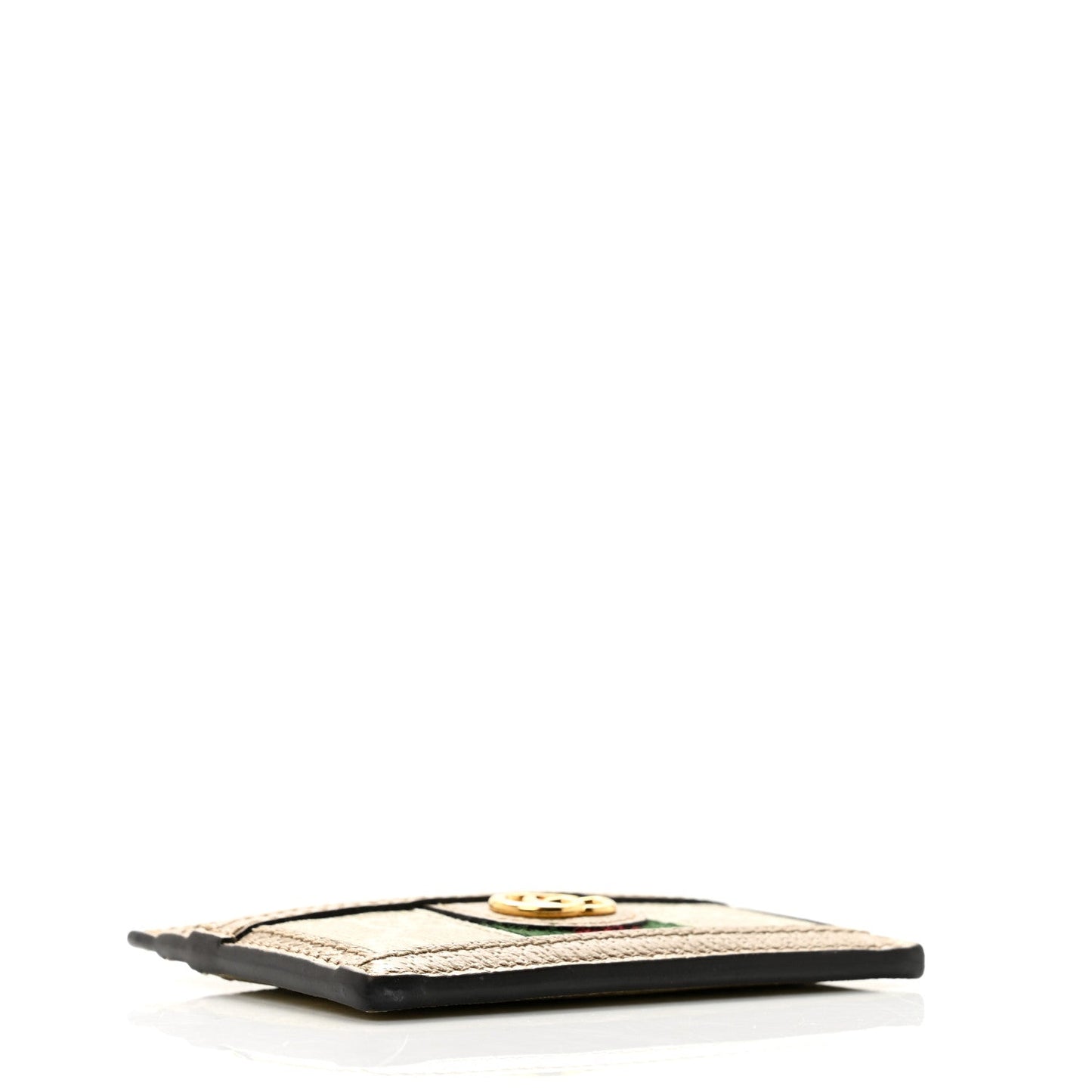 GG Supreme Monogram Textured Dollar Calfskin Web Ophidia Card Holder Beige Mystic White Oatmeal