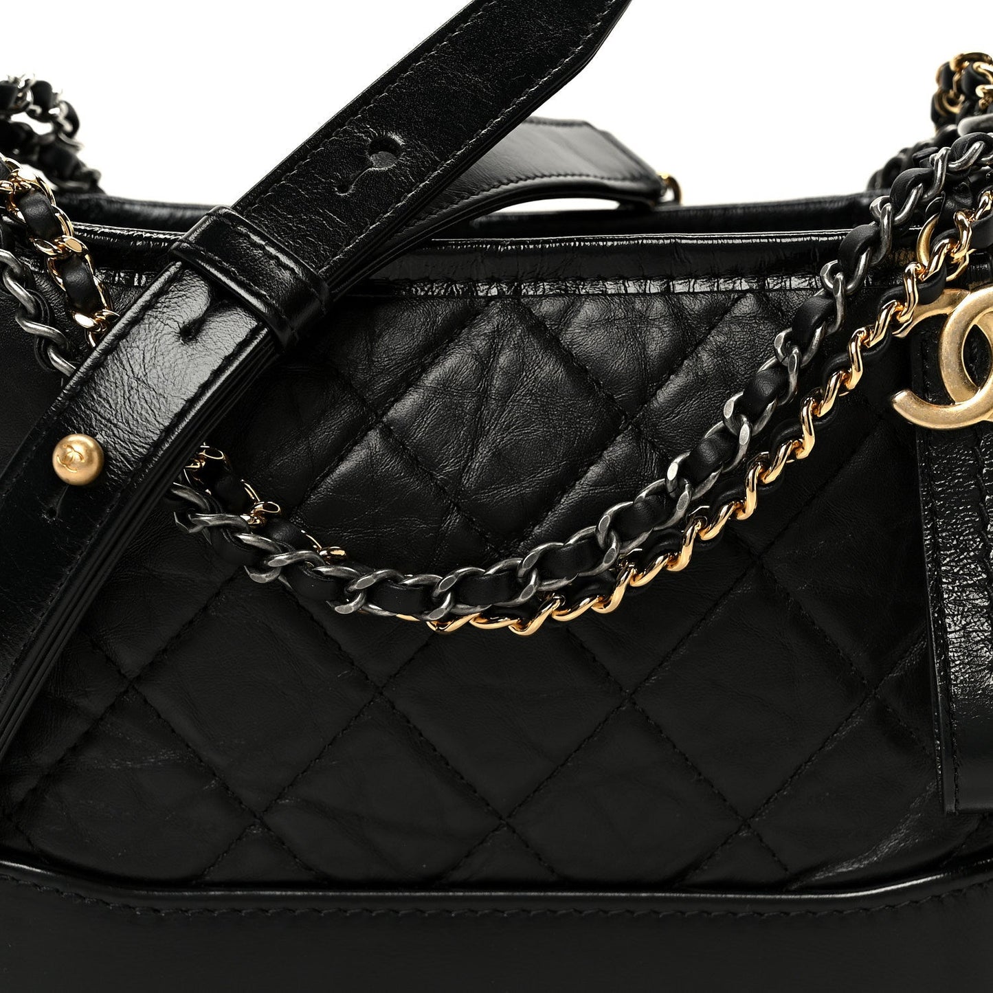 Aged Calfskin Quilted Small Gabrielle Hobo Black