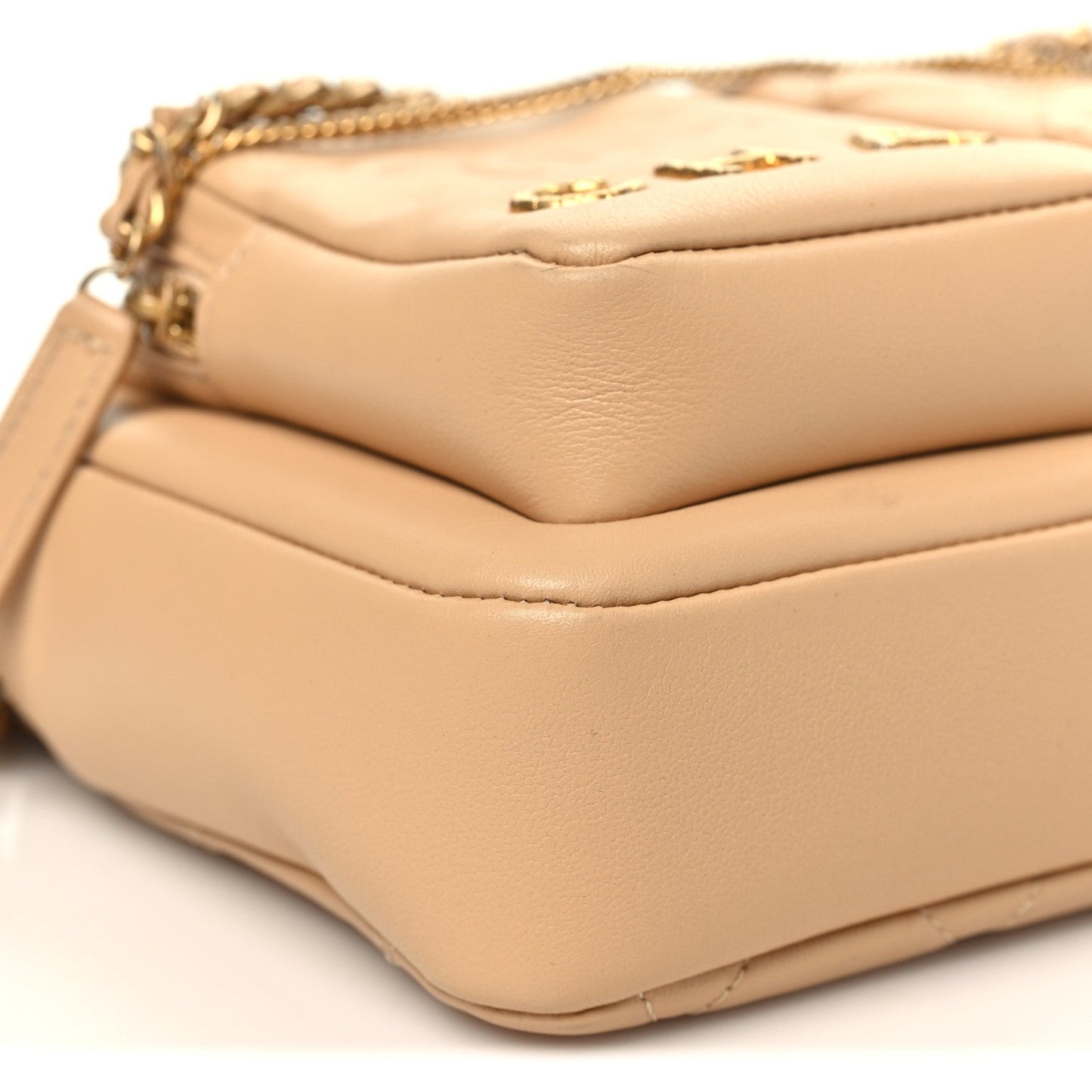 Calfskin Quilted Small Camera Case Beige Beige