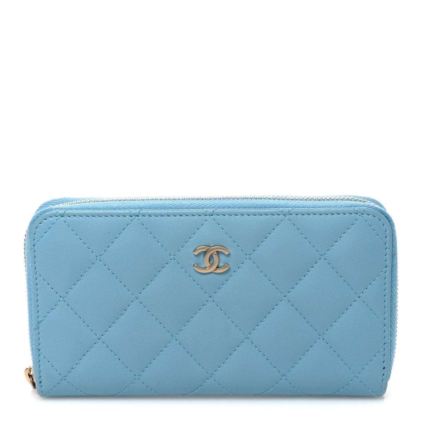 Lambskin Quilted Medium Zip Around Wallet Blue