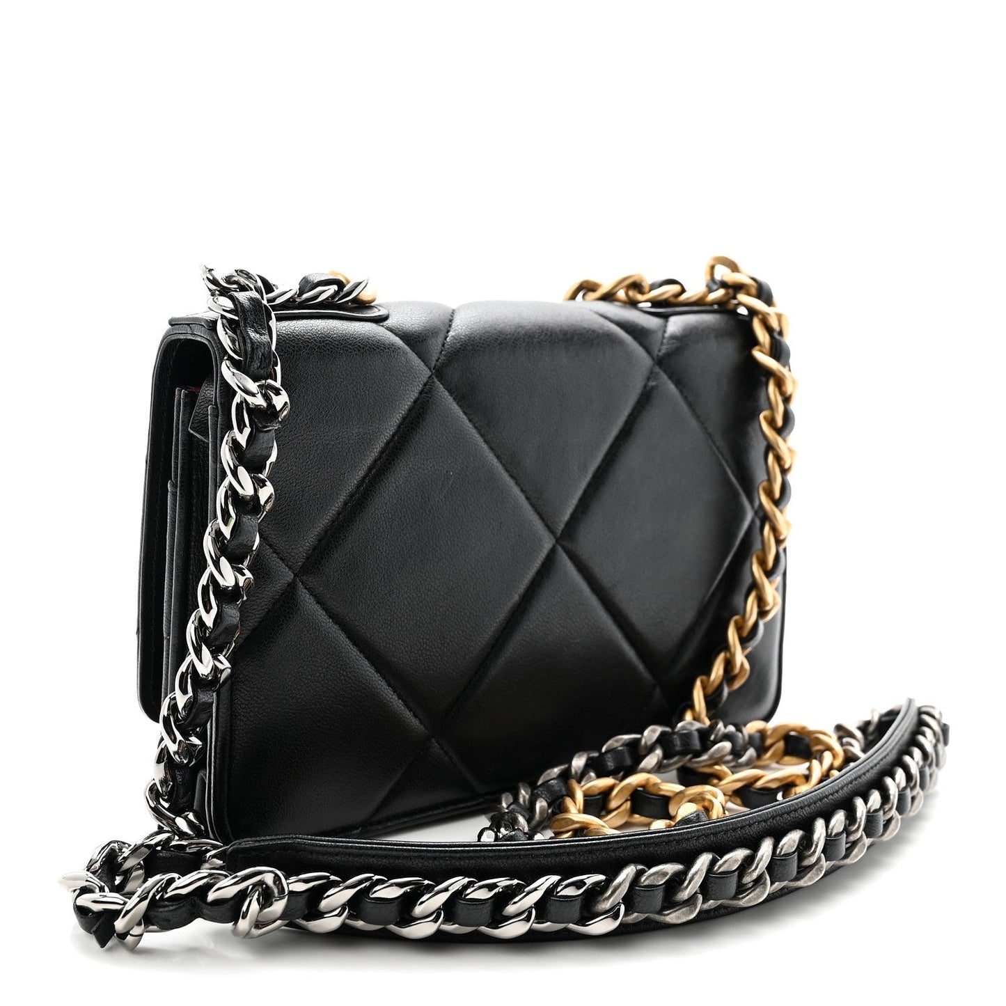 Lambskin Quilted Chanel 19 Wallet On Chain WOC Black
