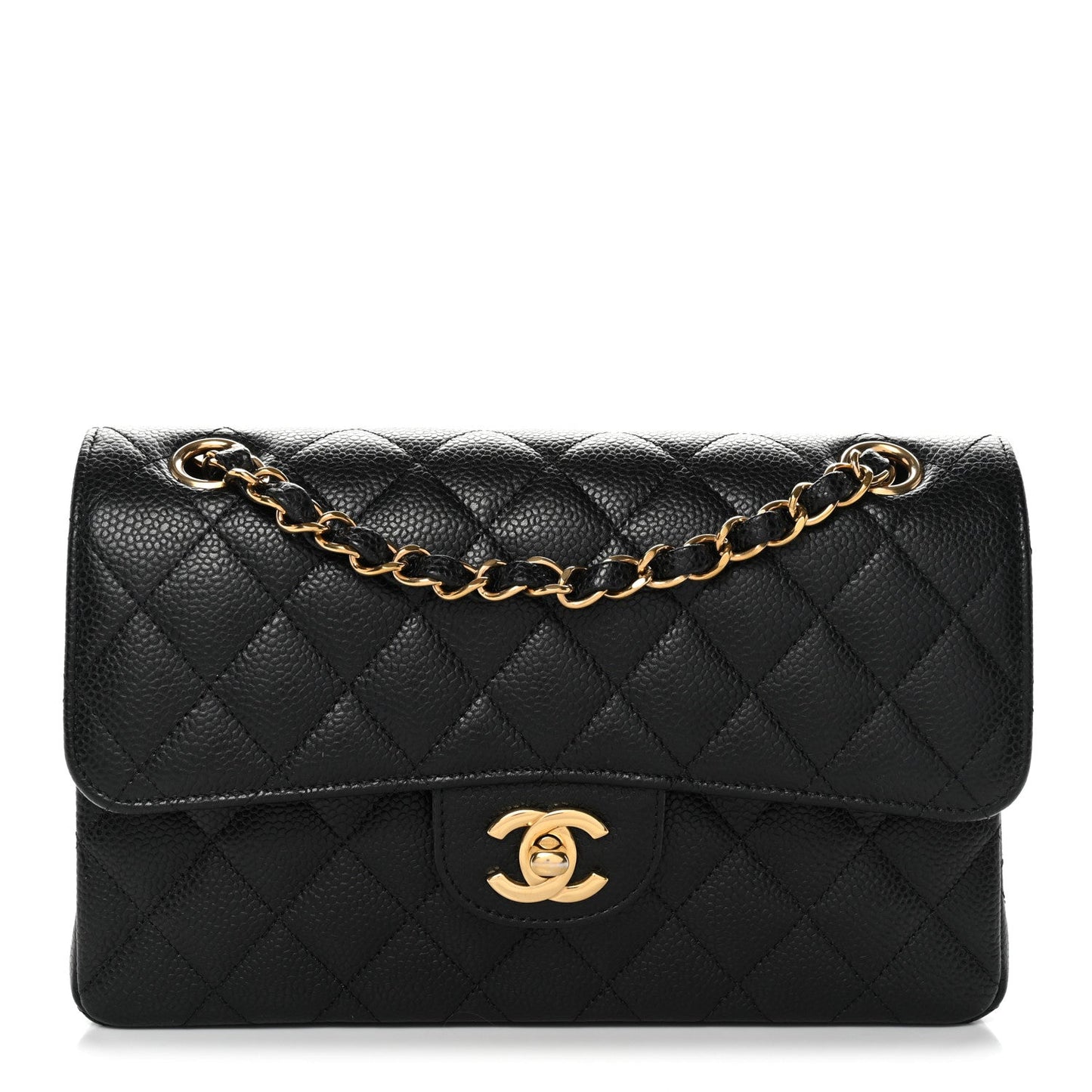 Caviar Quilted Small Double Flap Black