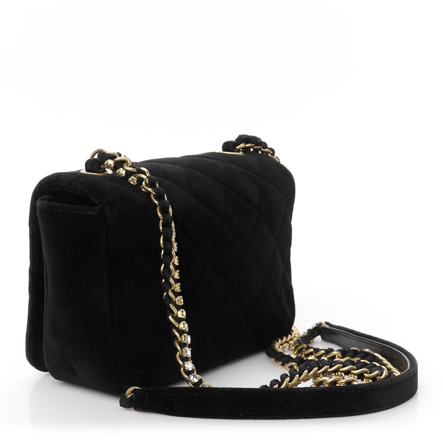 Velvet Quilted Crystal CC Mini Flap Black