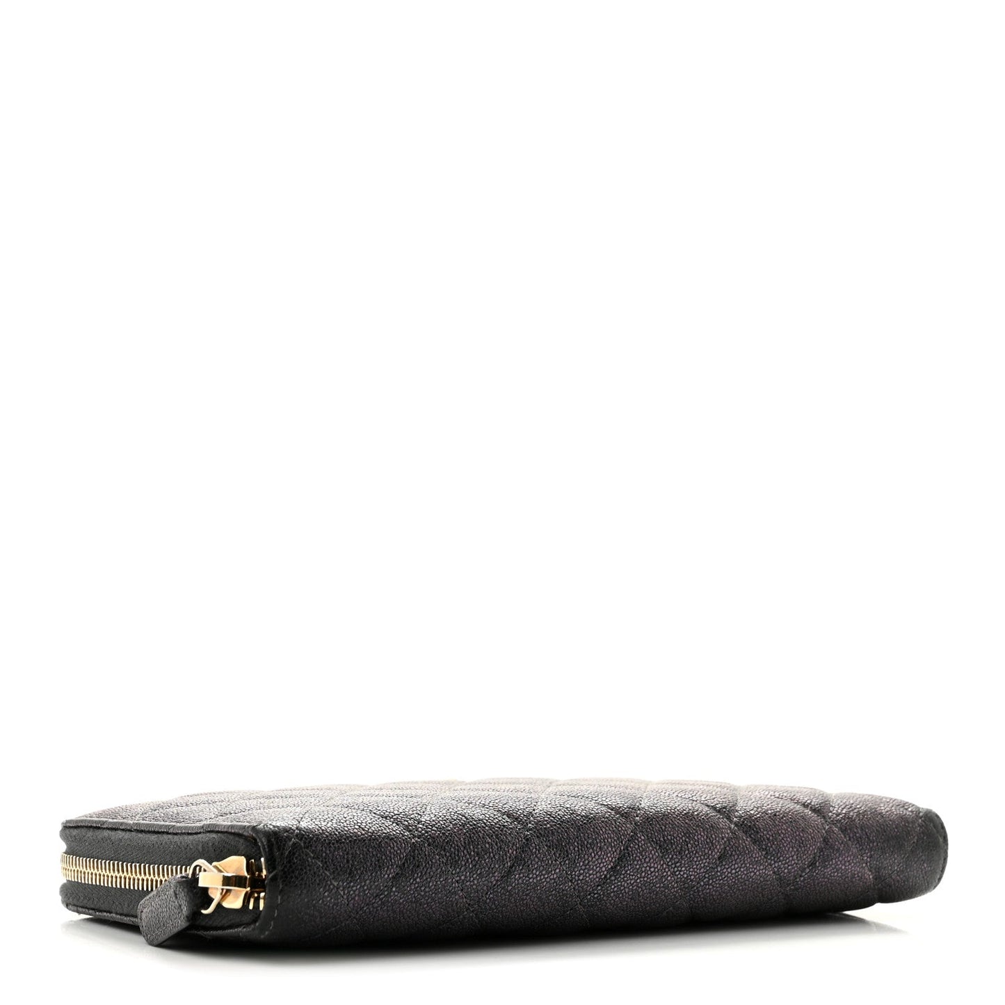 Iridescent Caviar Quilted Large Zip Around Organizer Wallet Black