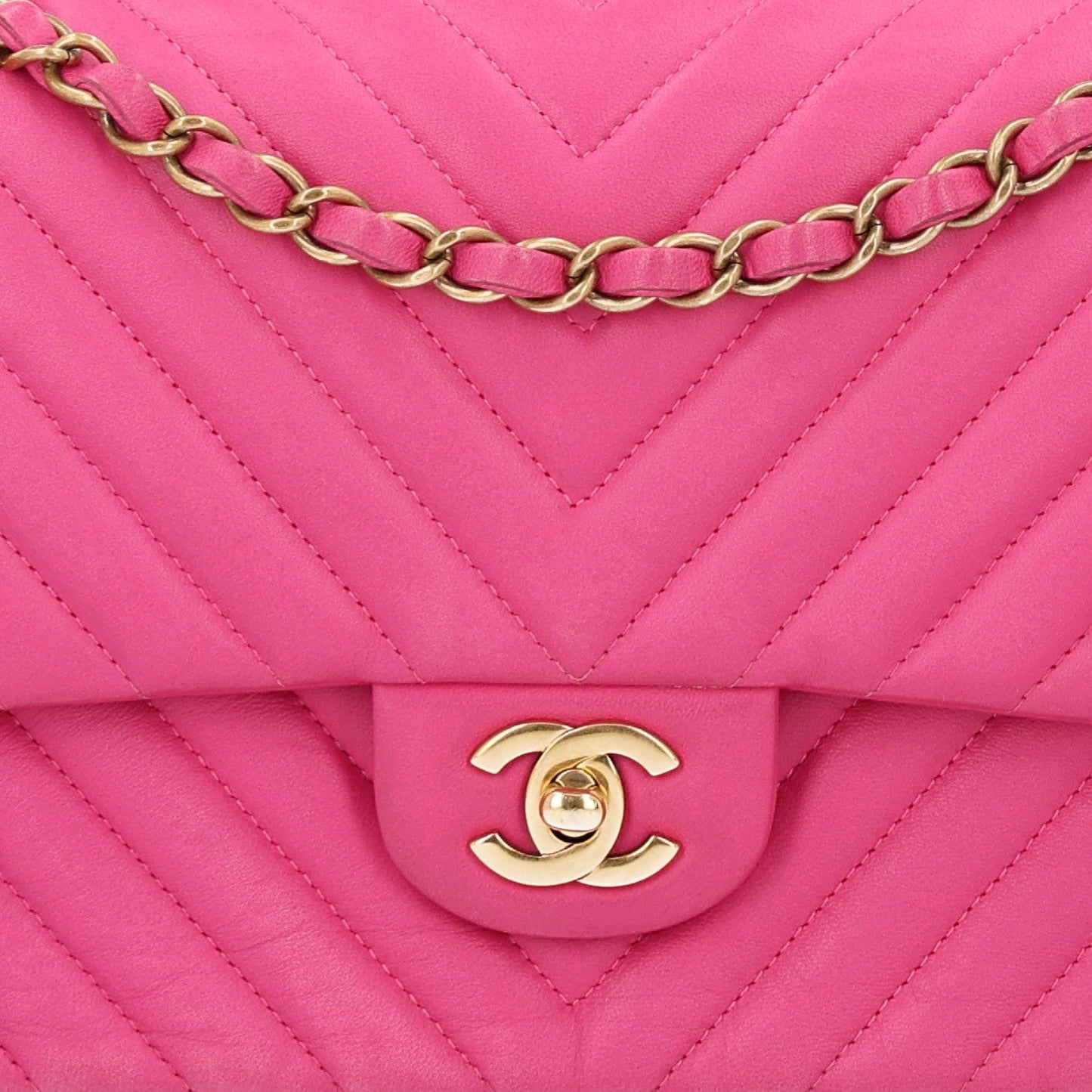 Lambskin Chevron Quilted Medium Double Flap Dark Pink