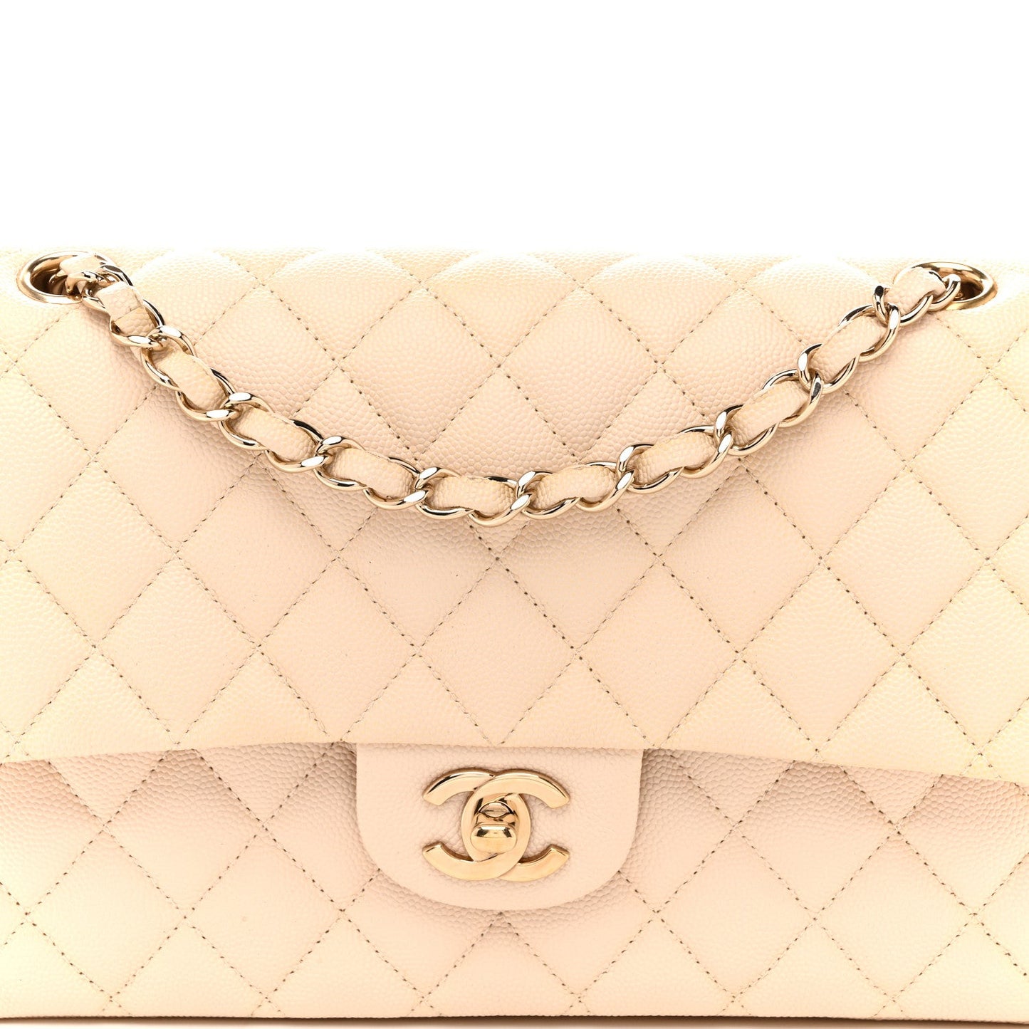 Caviar Quilted Medium Double Flap Light Beige