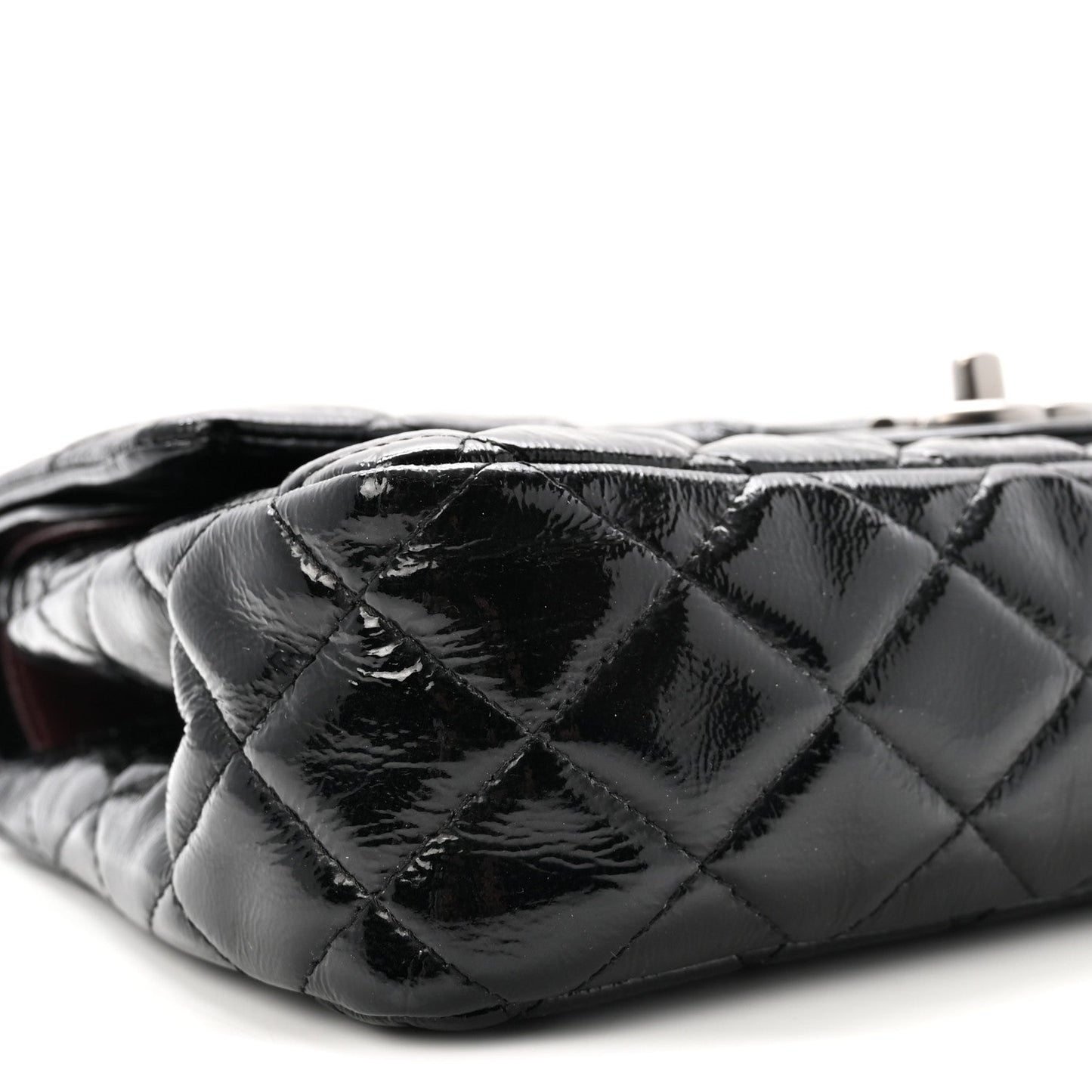 Crumpled Patent Quilted Medium Double Flap Black