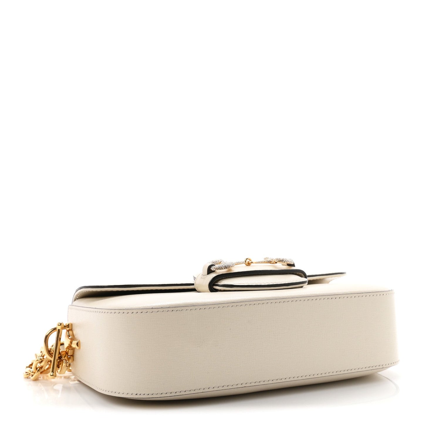 Azalea Calfskin Crystal Small Horsebit 1955 Chain Shoulder Bag White
