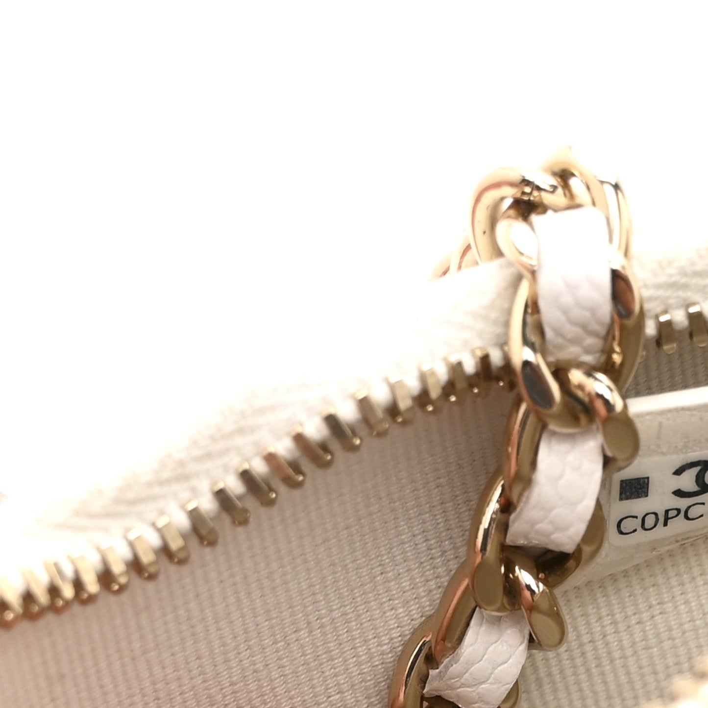 Caviar Quilted Barrel Clutch With Chain White