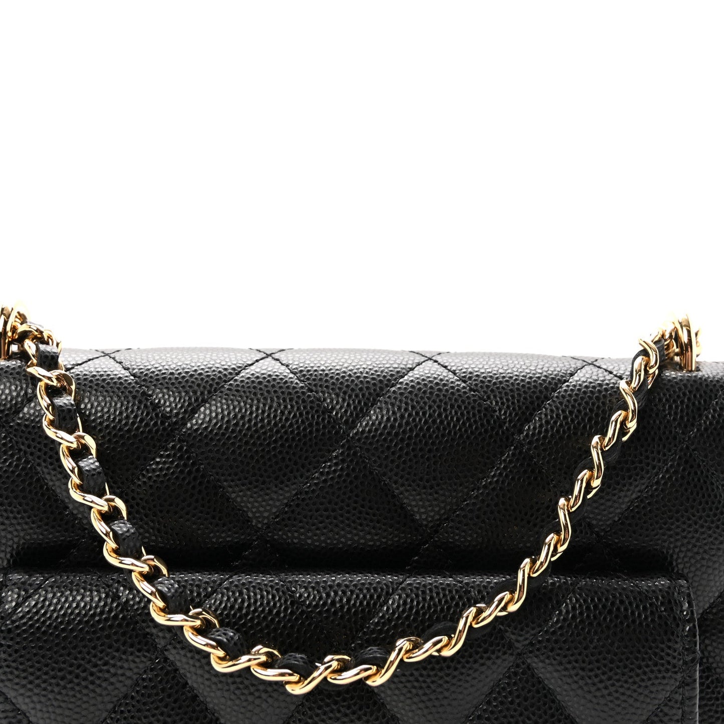 Caviar Quilted Pocket Twins Clutch With Chain Black