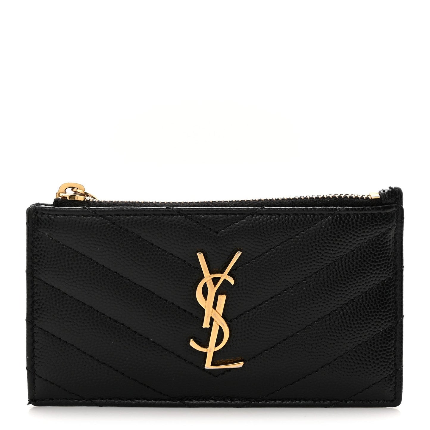 Grain De Poudre Matelasse Chevron Monogram Fragments Zippered Card Case Black