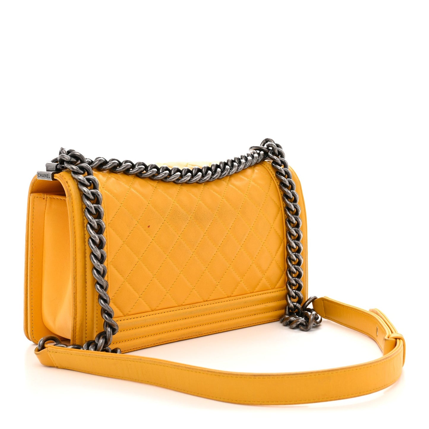 Lambskin Quilted Medium Boy Flap Yellow