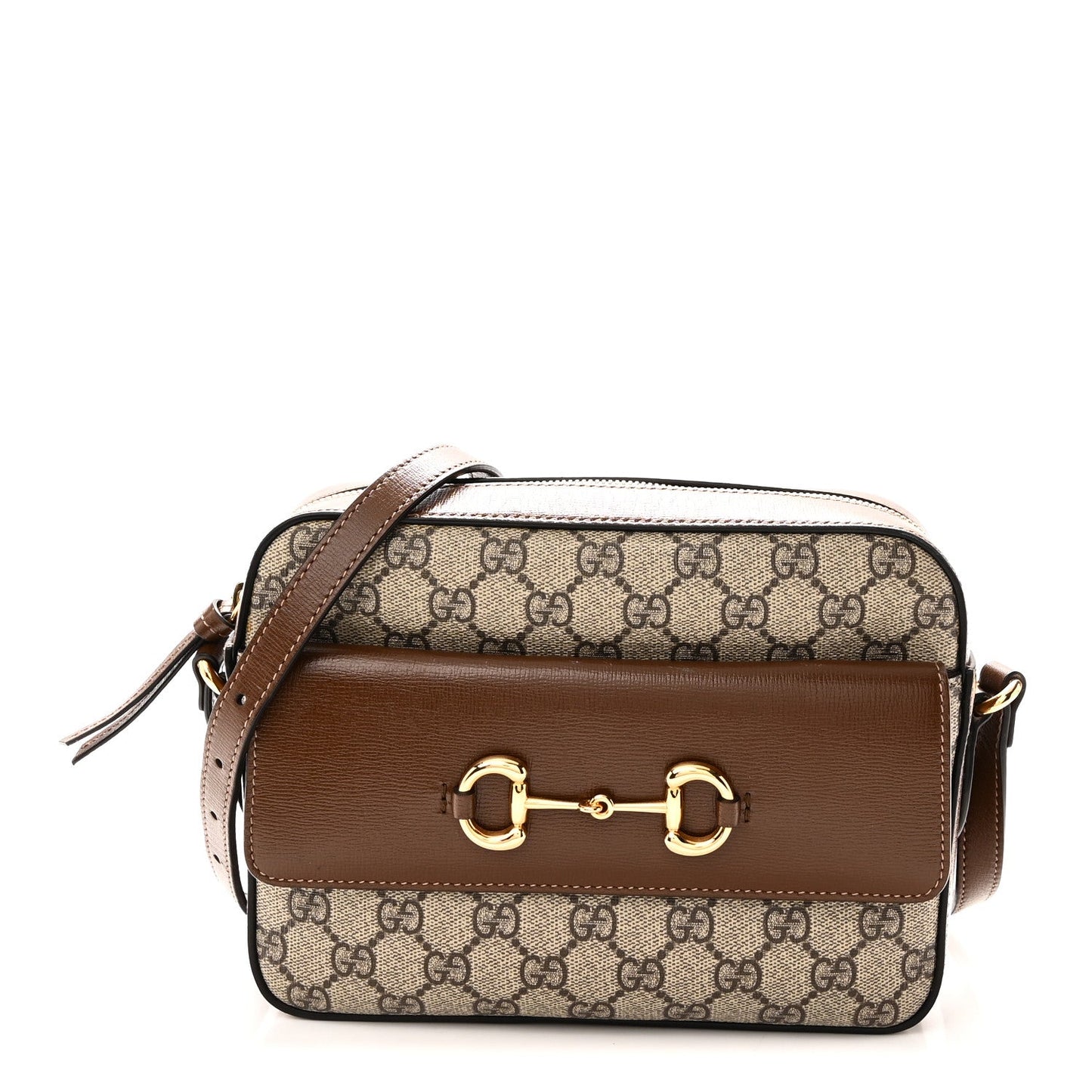 GG Supreme Monogram Small Horsebit 1955 Shoulder Bag Beige Brown Sugar