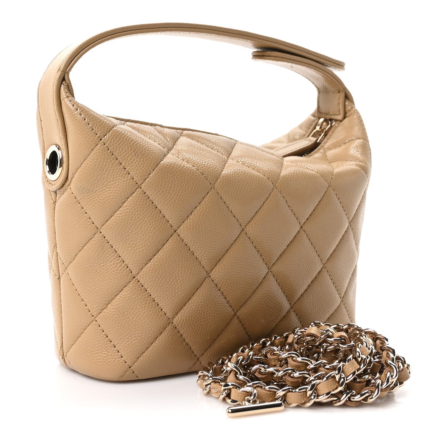 Caviar Quilted Hobo Clutch With Chain Dark Beige