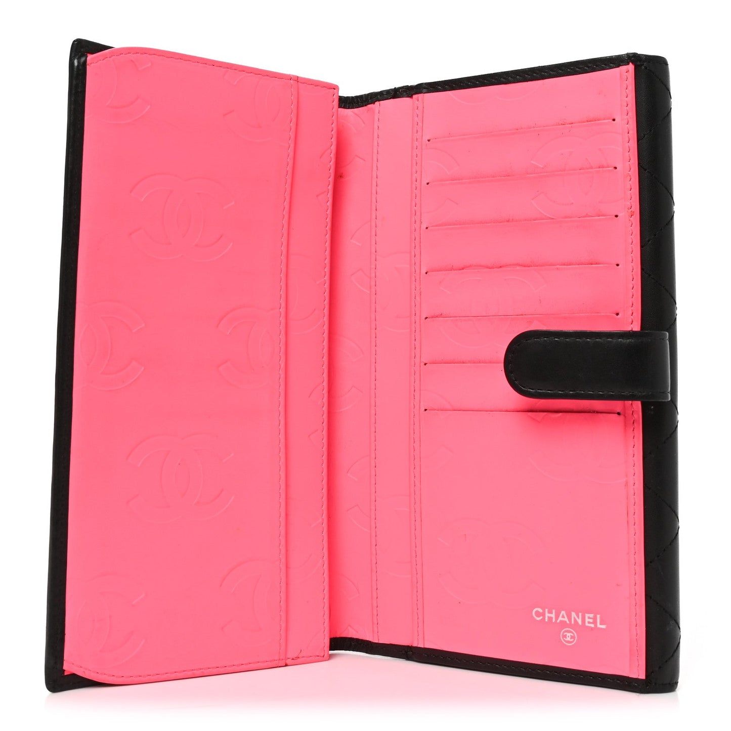 Calfskin Quilted Cambon Long Double Wallet Black