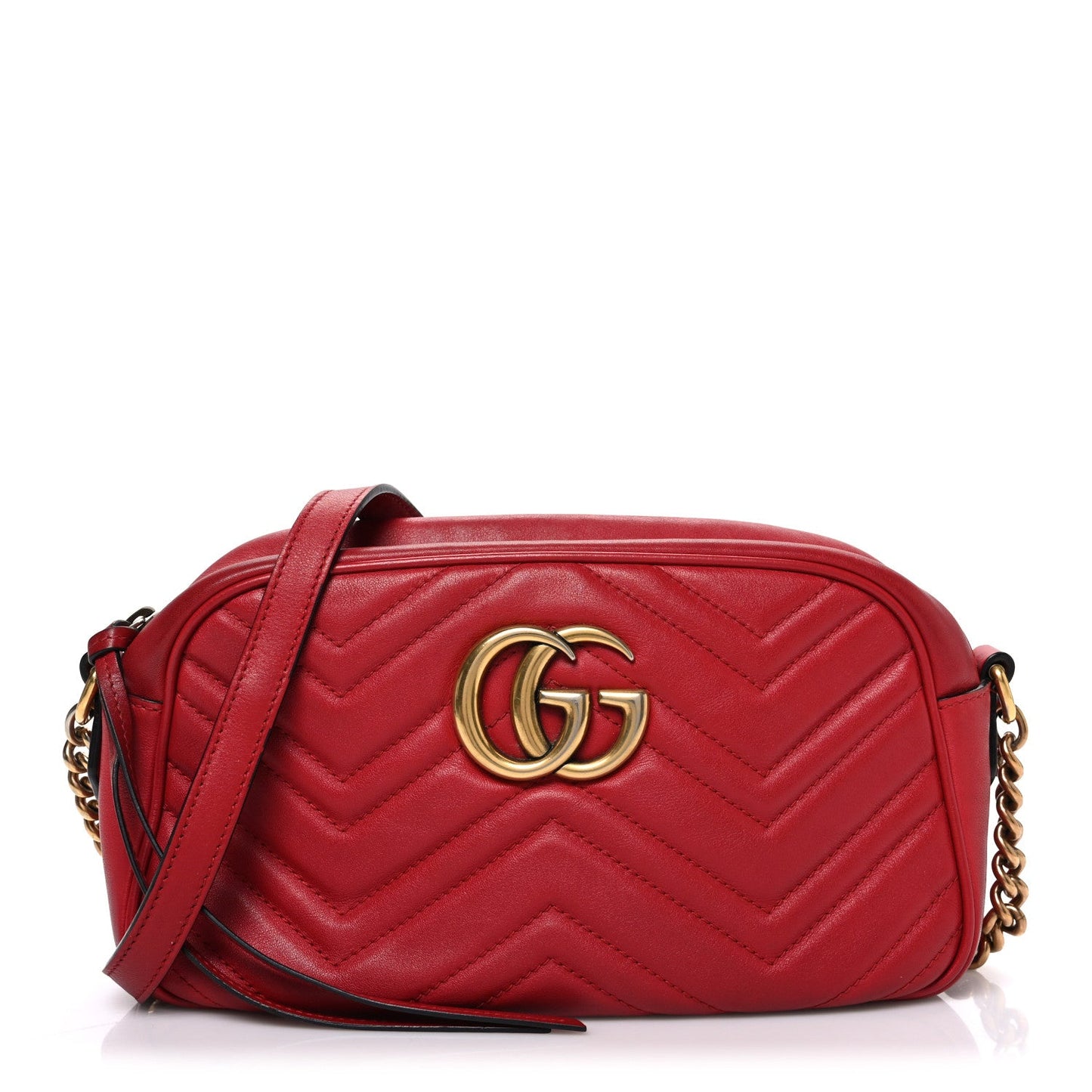 Calfskin Matelasse Small GG Marmont Chain Shoulder Bag Hibiscus Red