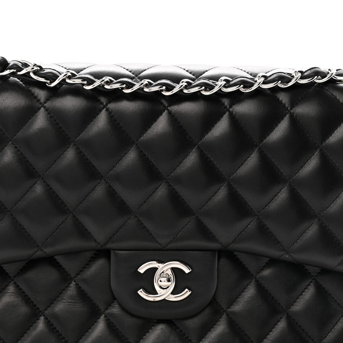 Lambskin Quilted Jumbo Double Flap Black