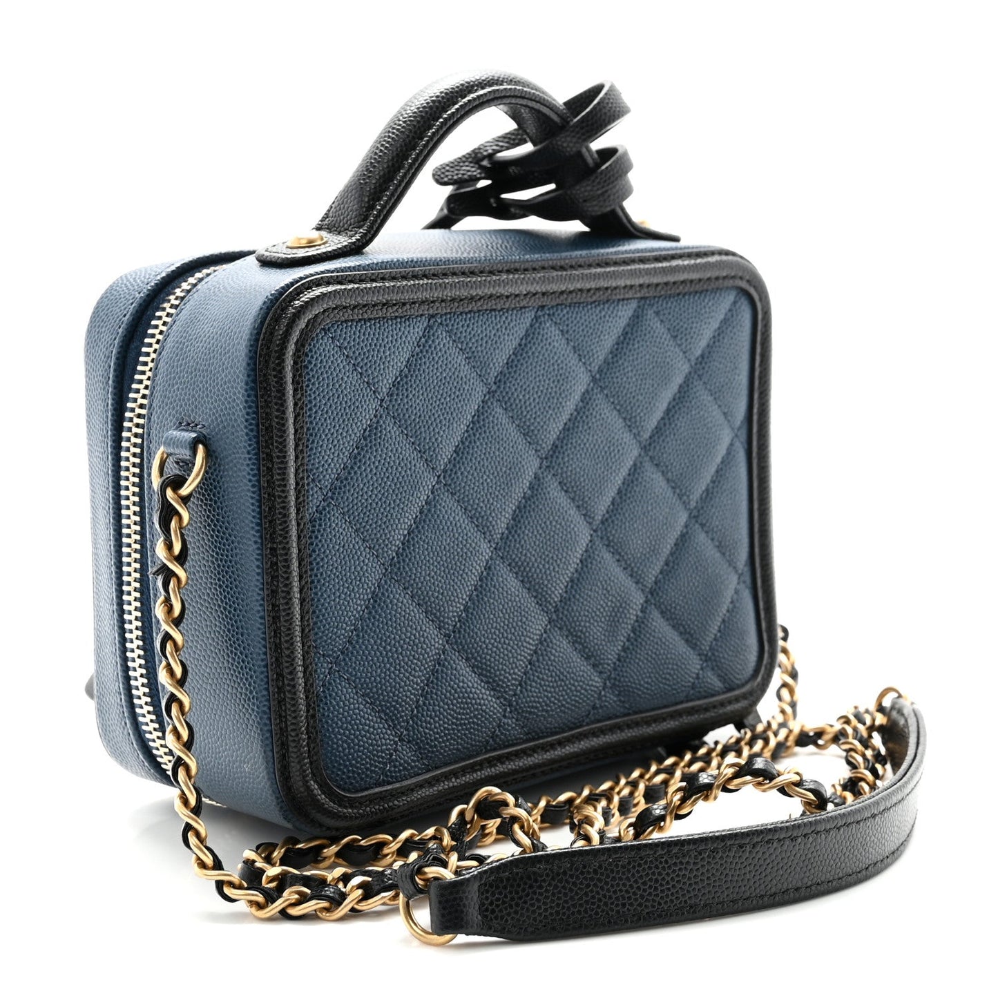 Caviar Quilted Small CC Filigree Vanity Case Navy Black