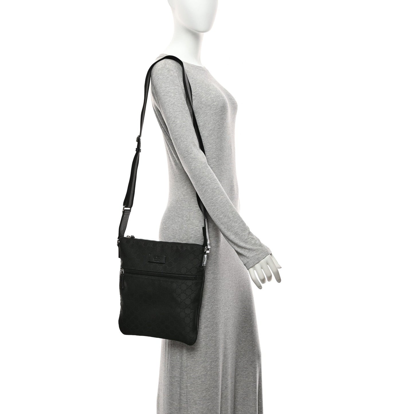 Nylon Monogram Medium Flat Messenger Bag Black