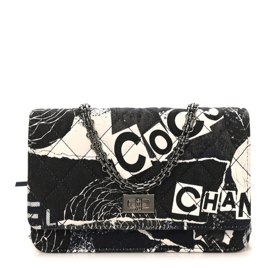 Canvas Printed Quilted 2.55 Reissue Wallet On Chain WOC White Black Navy Blue