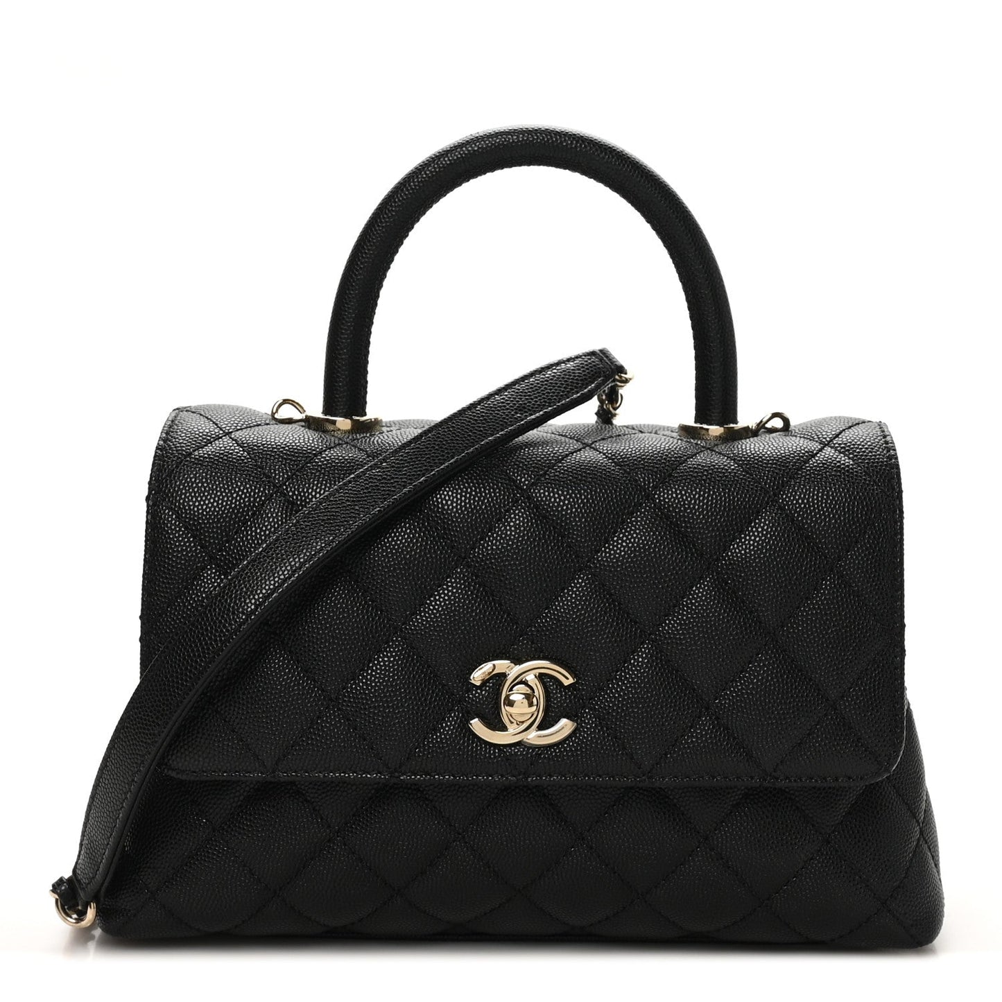 Caviar Quilted Mini Coco Handle Flap Black Black