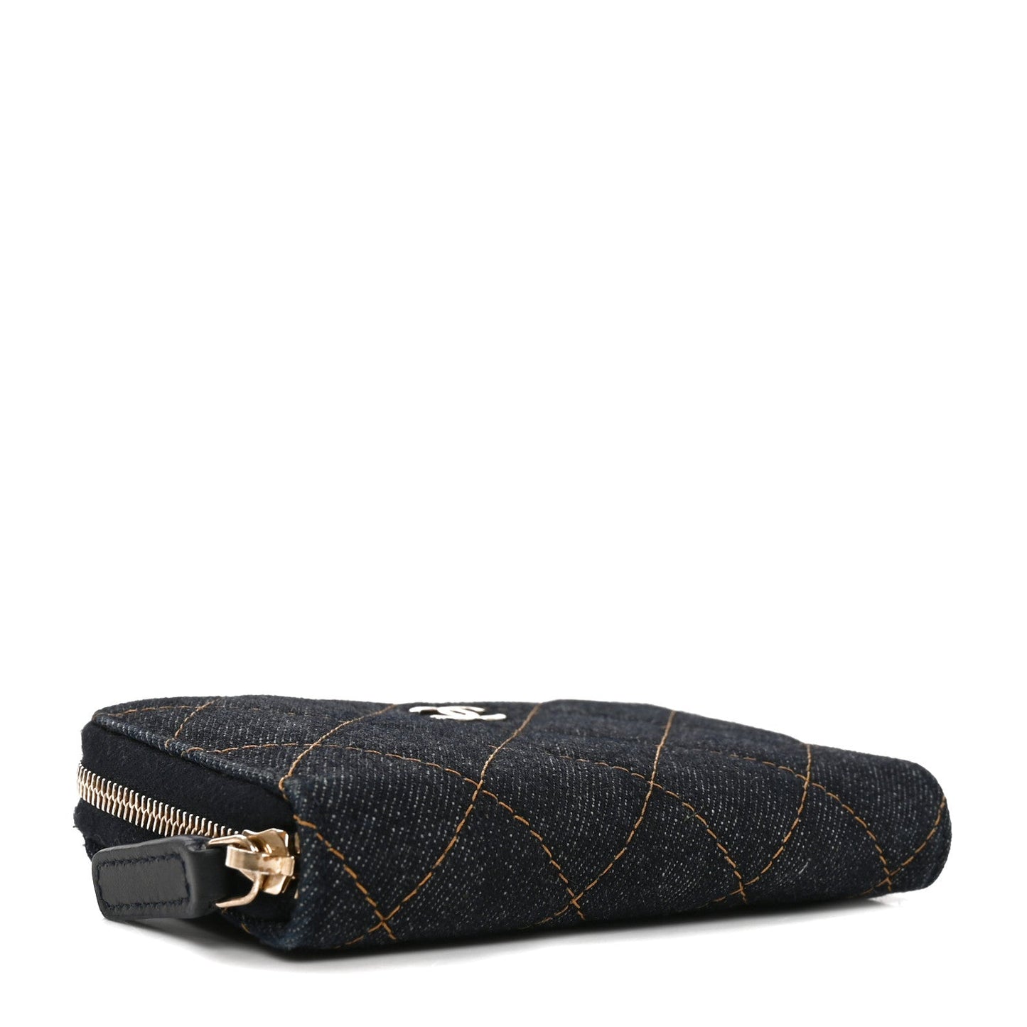 Denim Quilted Zip Coin Purse Dark Blue Orange