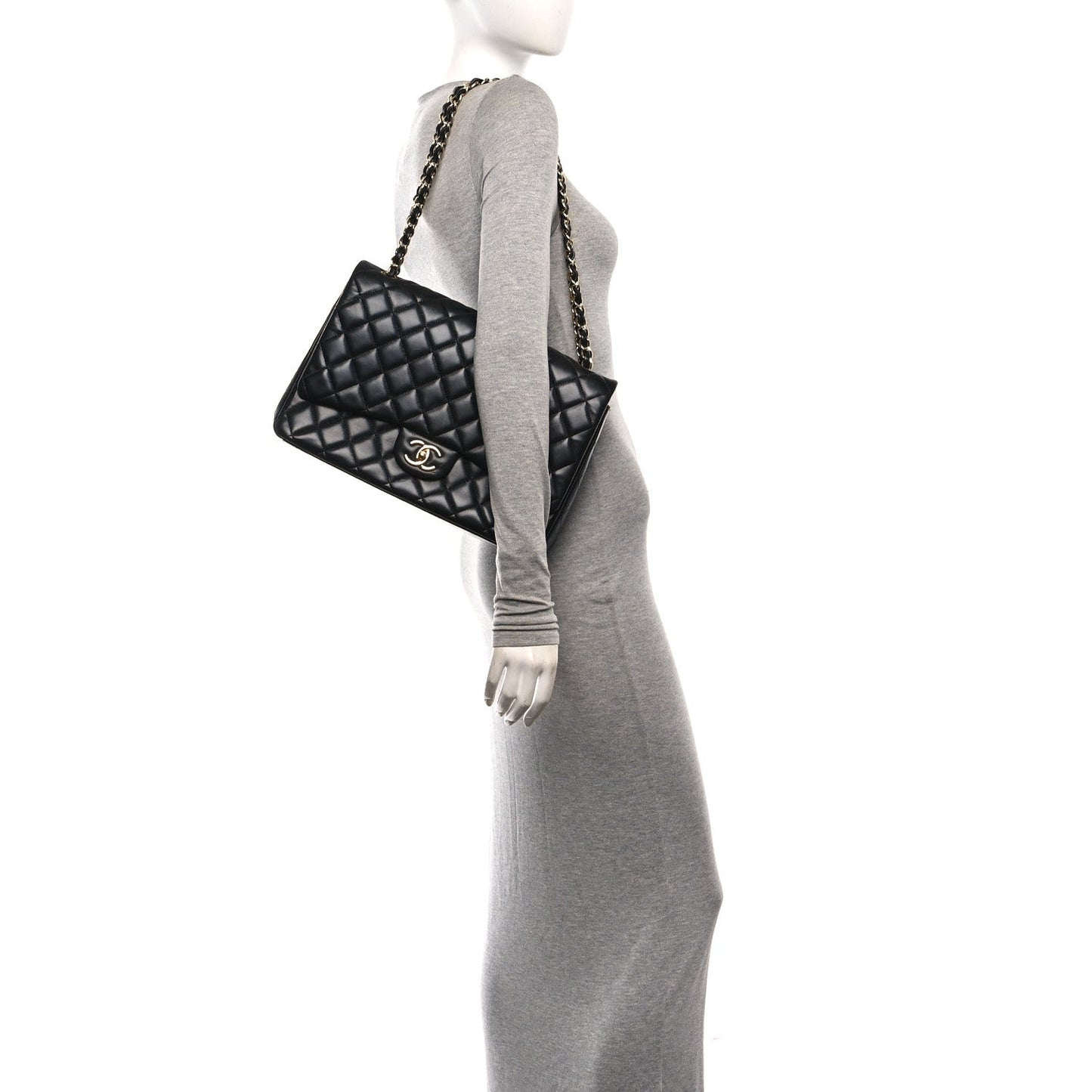 Lambskin Quilted Maxi Double Flap Black