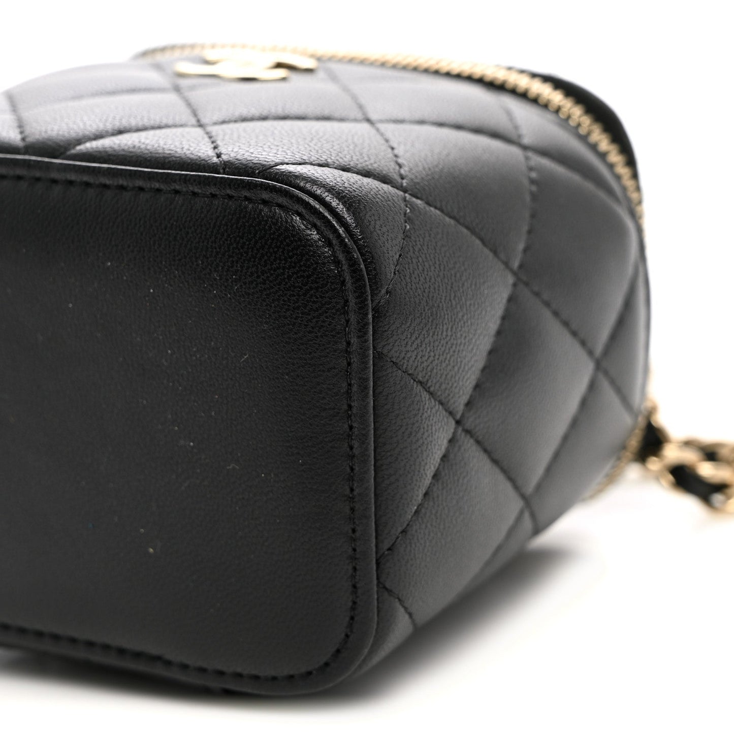 Lambskin Quilted Top Handle Mini Vanity Case With Chain Black