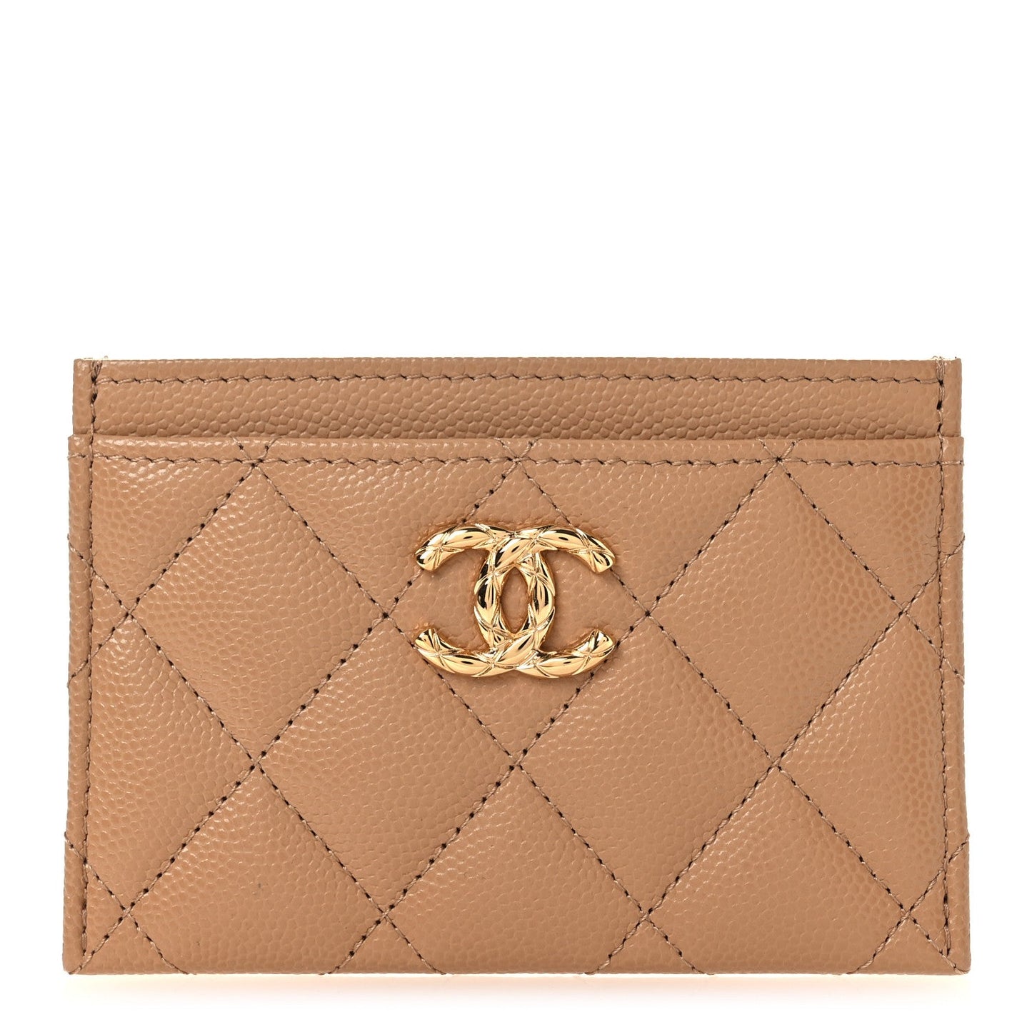 Caviar Quilted CC Card Holder Beige