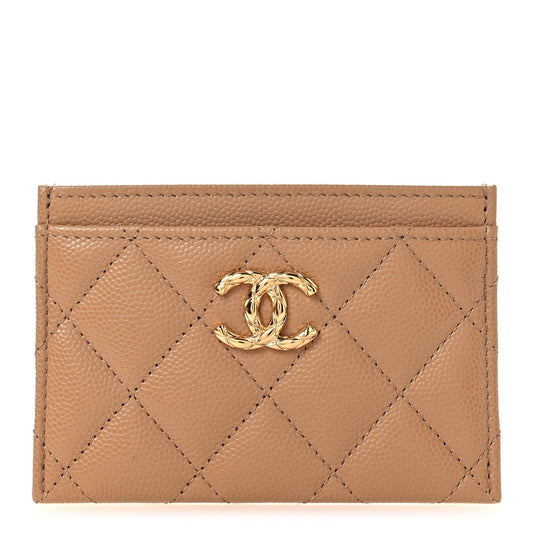 Caviar Quilted CC Card Holder Beige