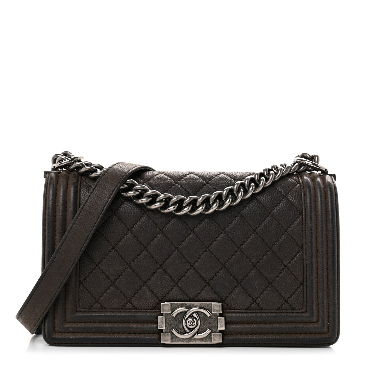 Iridescent Caviar Quilted Medium Boy Flap Dark Grey