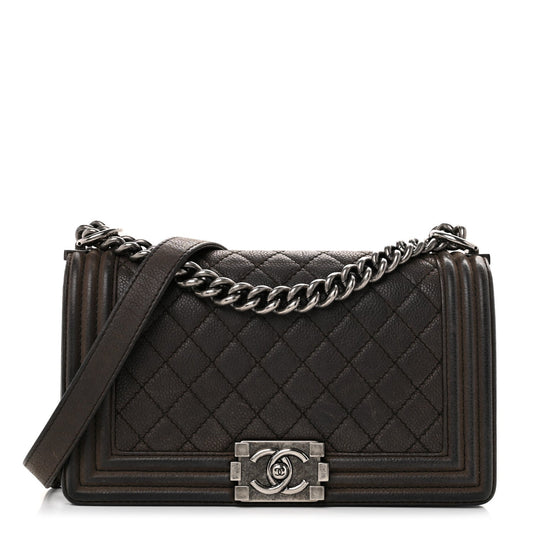 Iridescent Caviar Quilted Medium Boy Flap Dark Grey