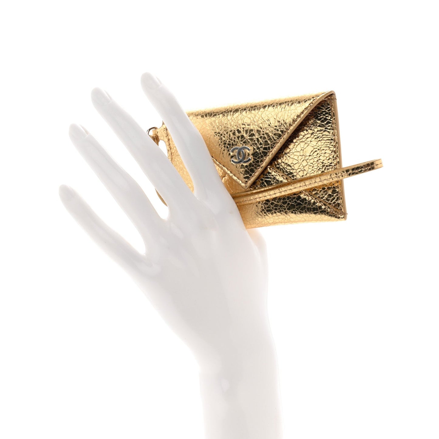 Metallic Lambskin Card Holder With Strap Gold
