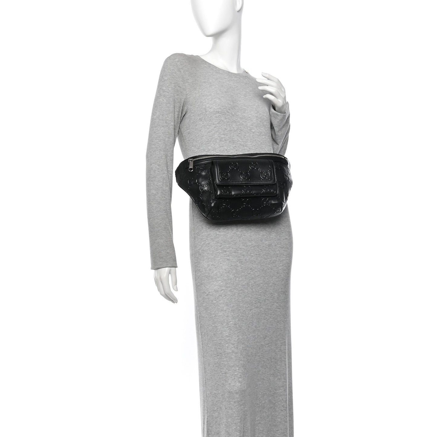 Calfskin GG Tennis Embossed Pocket Belt Bag Black