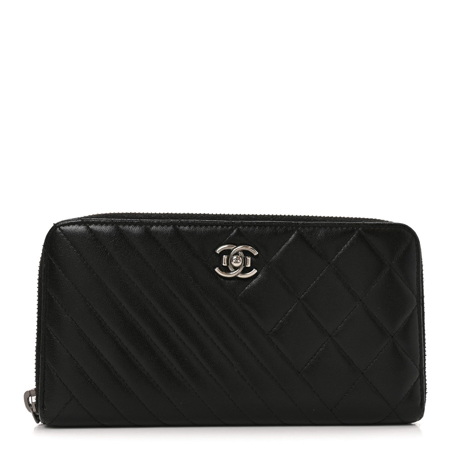 Glazed Calfskin Quilted Small Coco Boy Zip Around Wallet Black