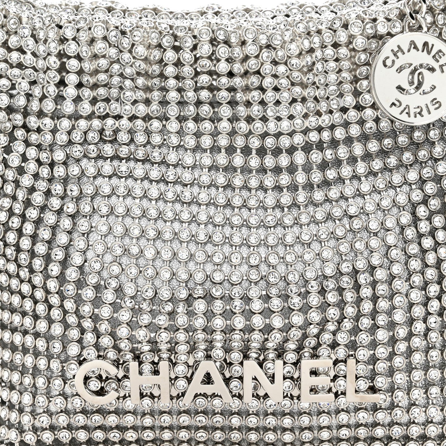 Crystal Embellished Metallic Lambskin Mini Chanel 22 Silver
