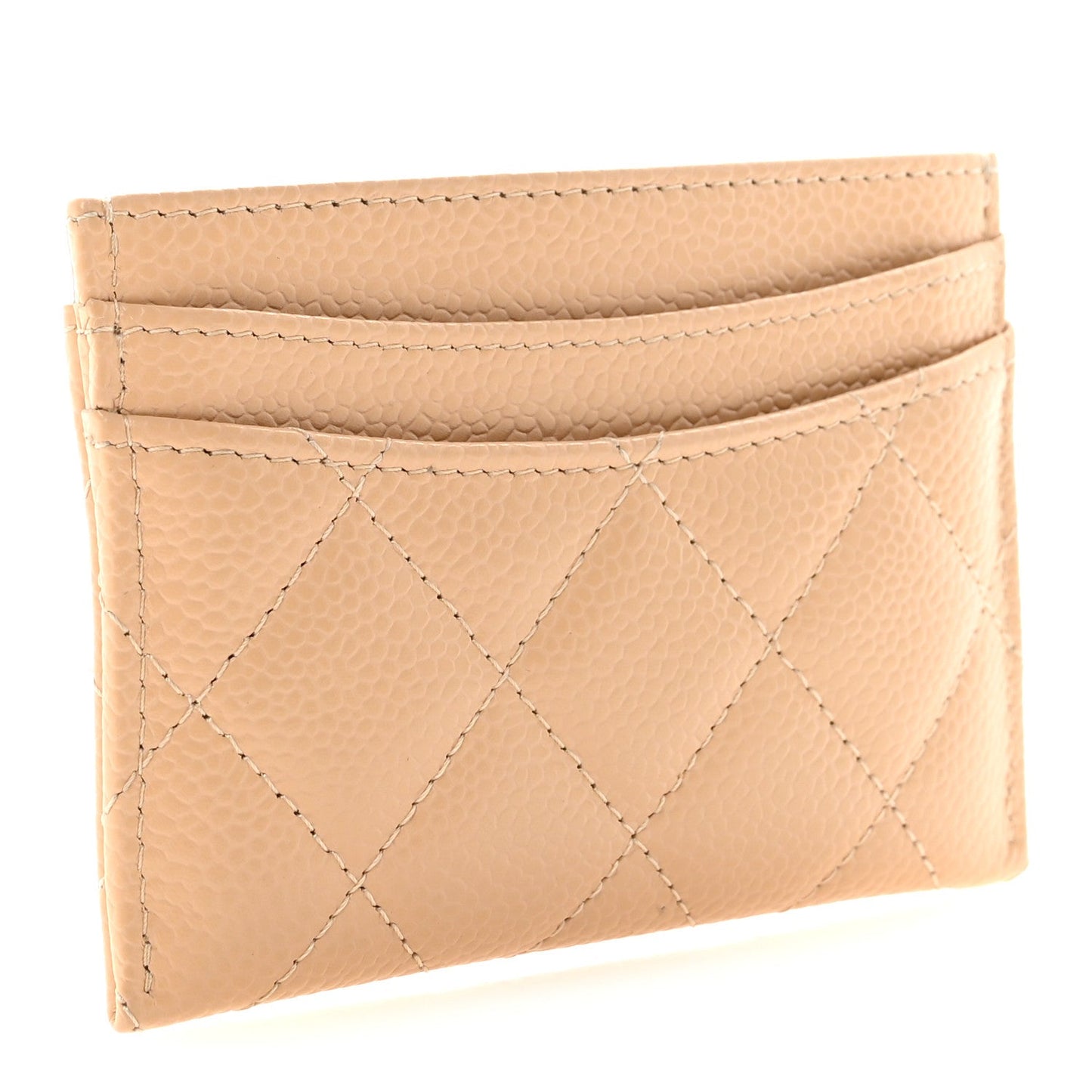 Caviar Quilted Card Holder Beige