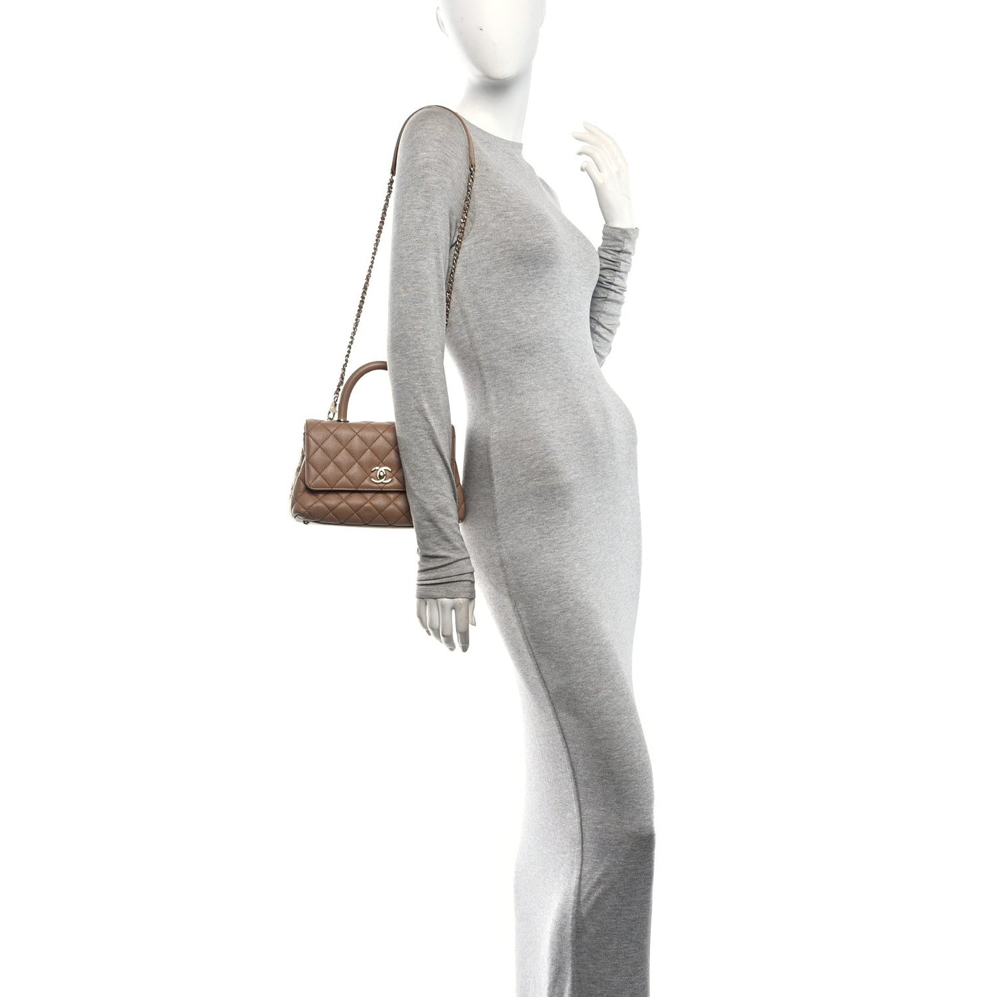 Caviar Quilted Mini Coco Handle Flap Beige