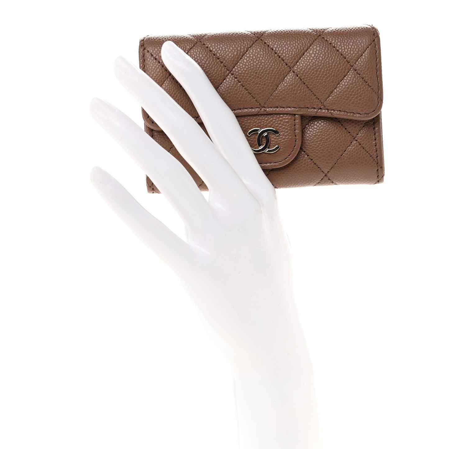 Caviar Quilted Flap Card Holder Wallet Brown
