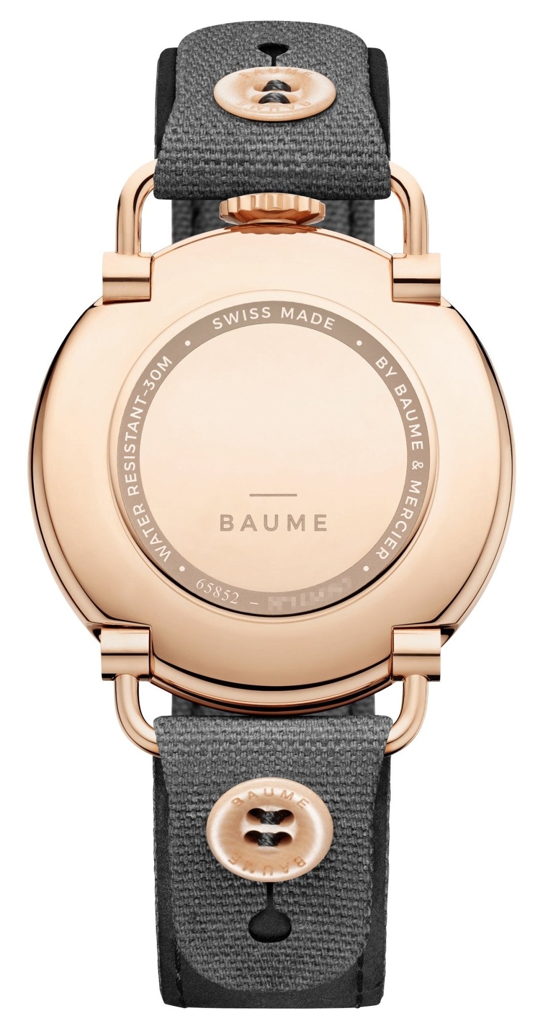 Baume & Mercier Baume Rose Gold PVD Silver Dial Gray Cotton Strap Date Quartz Mens Watch M0A10600