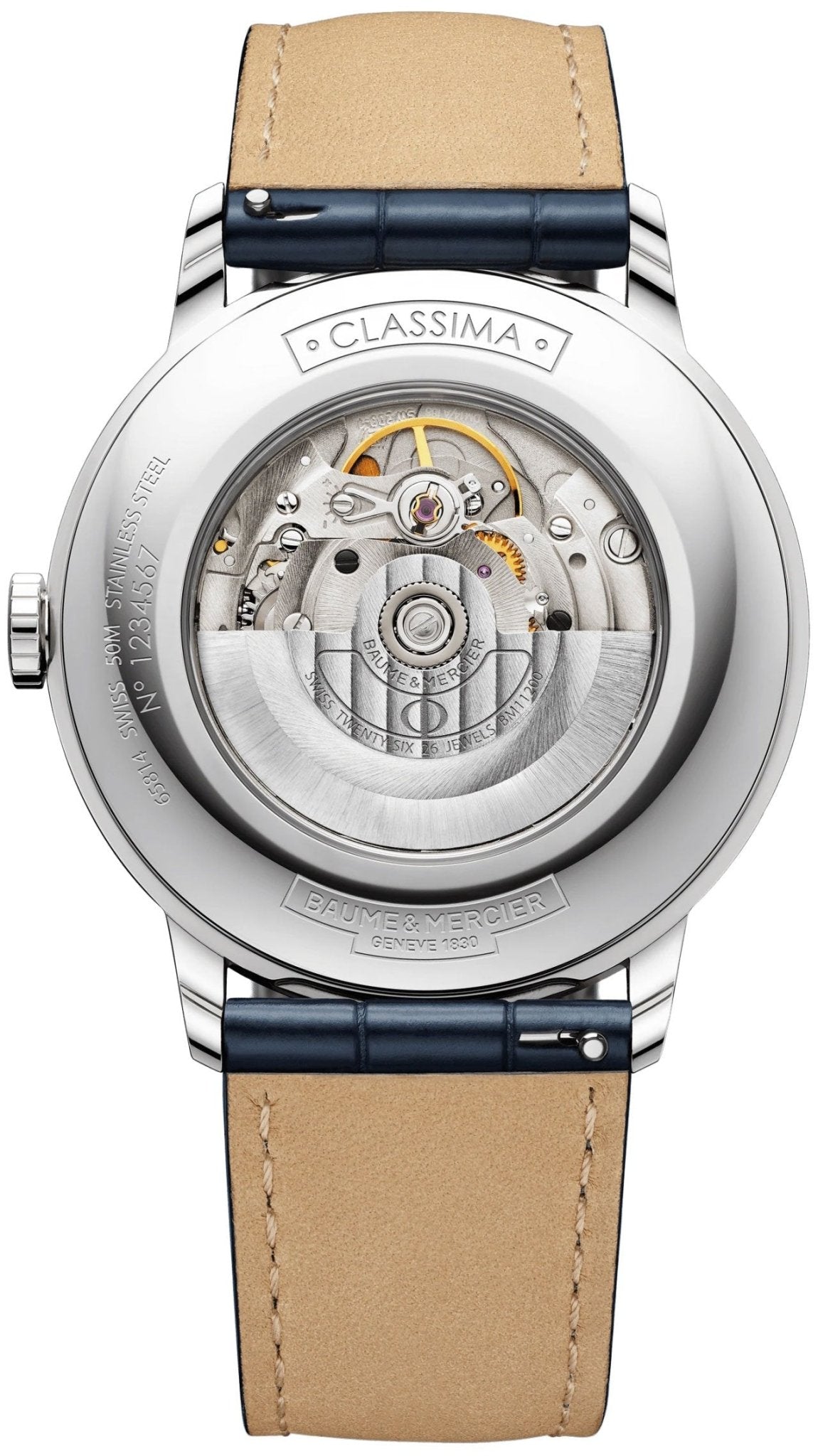Baume & Mercier Classima Automatic Silver-Tone Dial Blue Leather Strap Date Mens Watch MOA10333