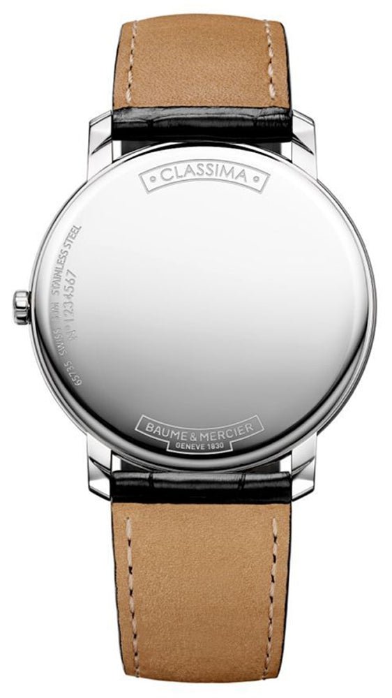 Baume & Mercier Classima Stainless Steel Black Dial Black Leather Strap Date Quartz Mens Watch MOA10098