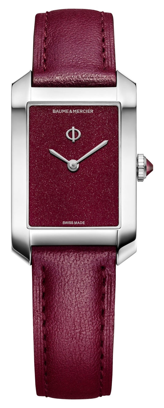 Baume & Mercier Hampton Stainless Steel Burgundy Dial Burgundy Leather Strap Quartz Womens Watch M0A10673