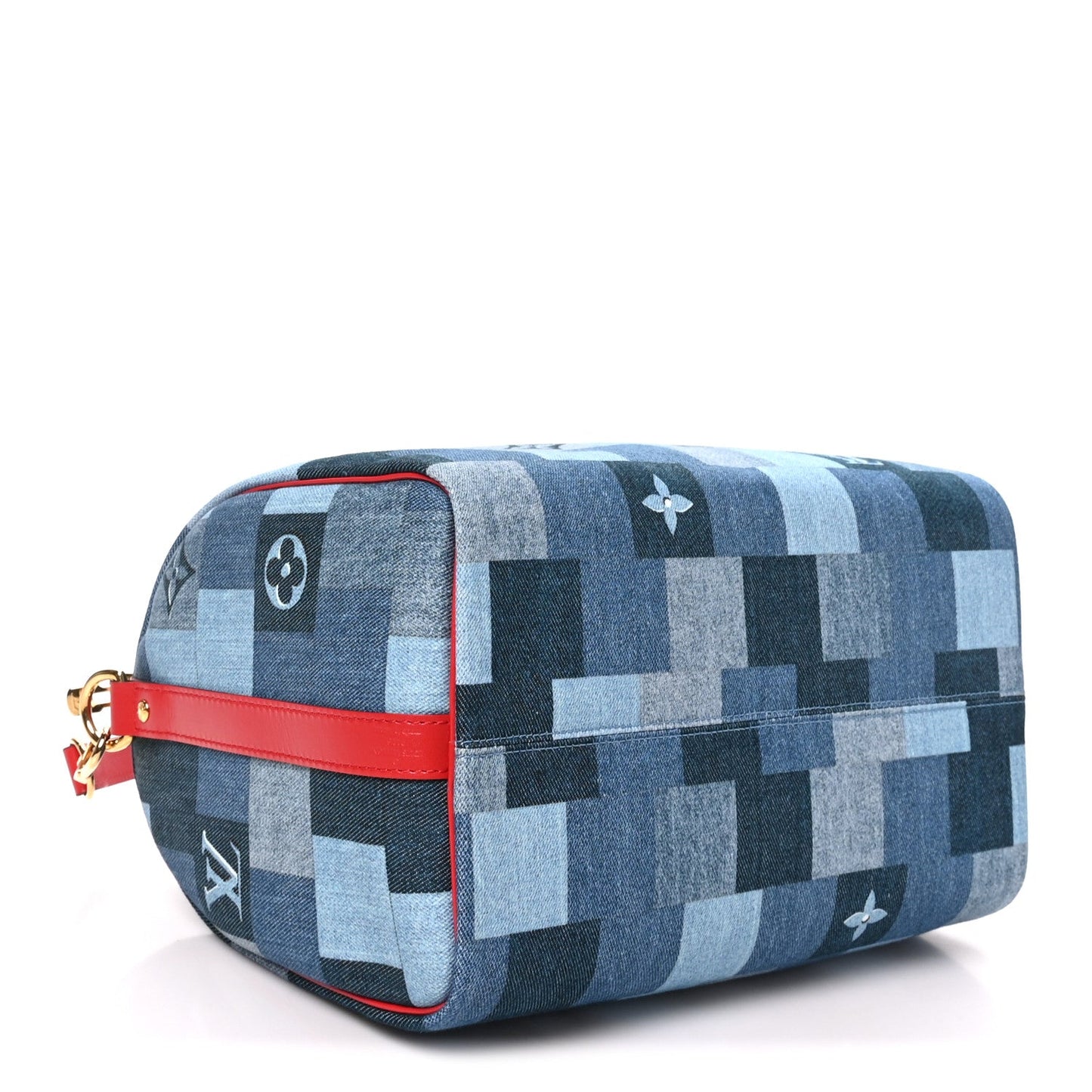Denim Damier Monogram Patchwork Speedy Bandouliere 30 Blue Rouge
