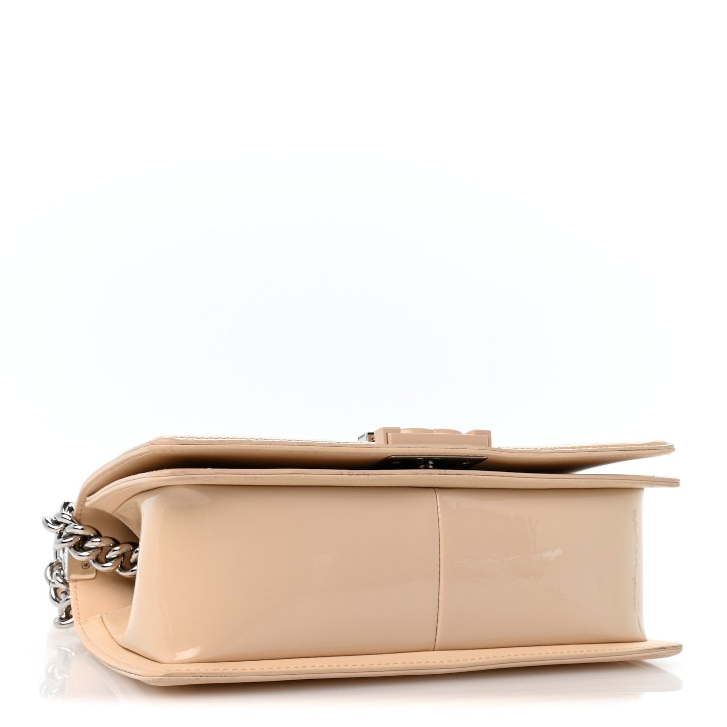 Patent Calfskin Quilted Medium Plexiglass Boy Flap Beige
